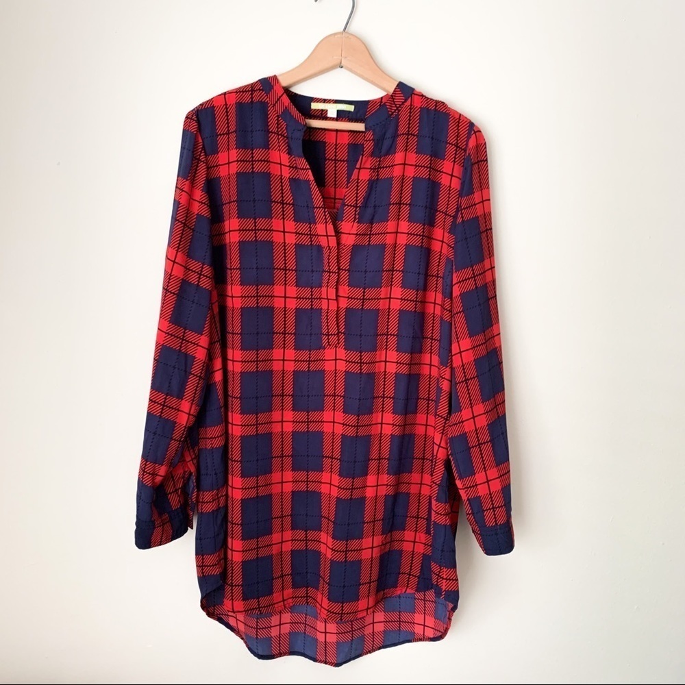 Gianni Bini Red and Blue Plaid Tunic Size Large